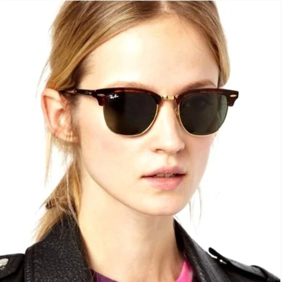 LIKE NEW Ray-Ban Clubmaster Classic Sunglasses - Tortoise On Gold - Picture 1 of 5